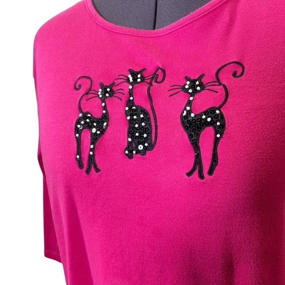 Peanut Butter & Jelly Womans plus 2X Pink 3/4 Sleeve BLACK CAT Tee Shirt Cotton - Picture 2 of 6